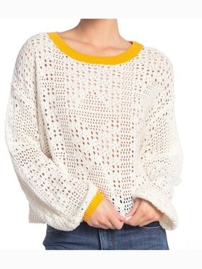 Free People Home Run Cotton Crochet Sweater